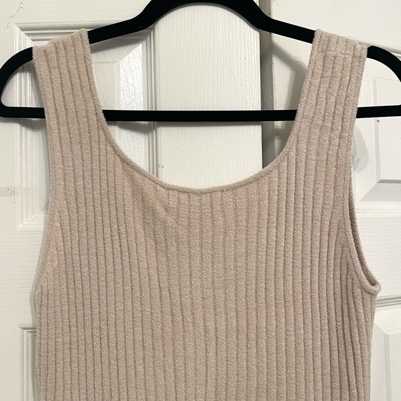 Barefoot Dreams CozyChic Ultra Lite Rib Square Neck Midi Dress - Bisque (M) - Picture 9 of 11